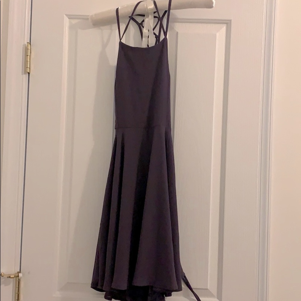 Purple open back lace up skater dress